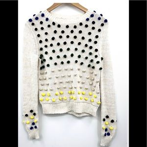 Anthropologie Pom pom sweater, cream with multicolor Pom poms, size S
